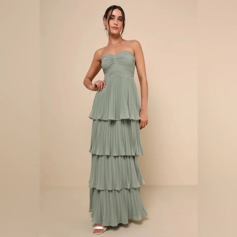 Lulus Seriously Sensational Sage Brush Strapless
Tiered Maxi Dress - Picture 1 of 11